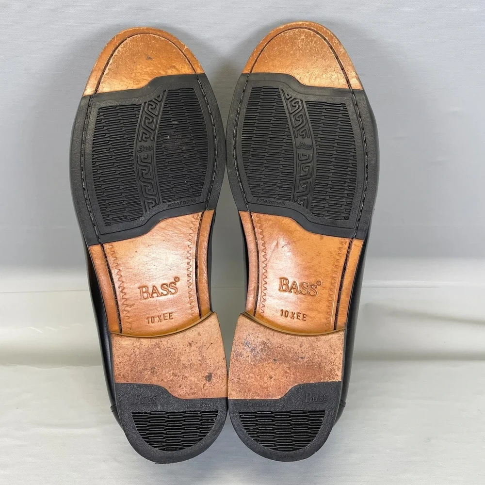 Bass Kiltie Tassel Loafers Mens Size 10.5 EE Black Leather Moc Toe Dress Shoes
